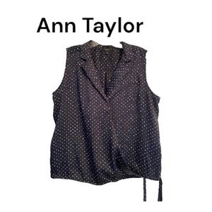 Ann Taylor Navy and White Polka Dot Blouse